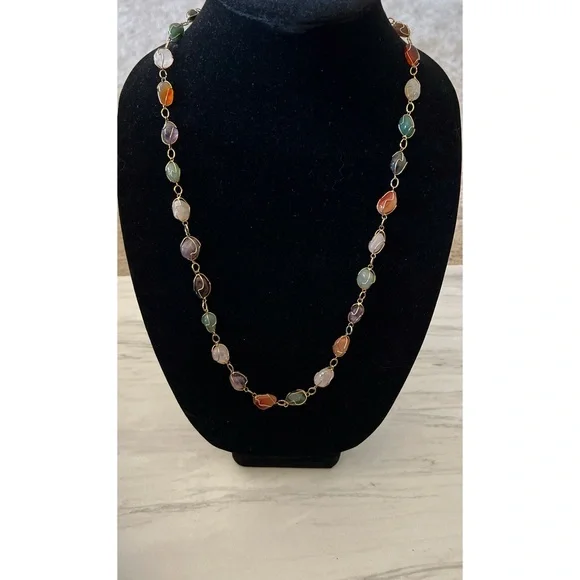 Gold Tone Wire Wrapped Stone Necklace - Picture 1 of 5